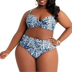 Nicole Miller 22/24W (3X) 2-Piece High Rise Blue Leopard Bikini (SW75.16)
